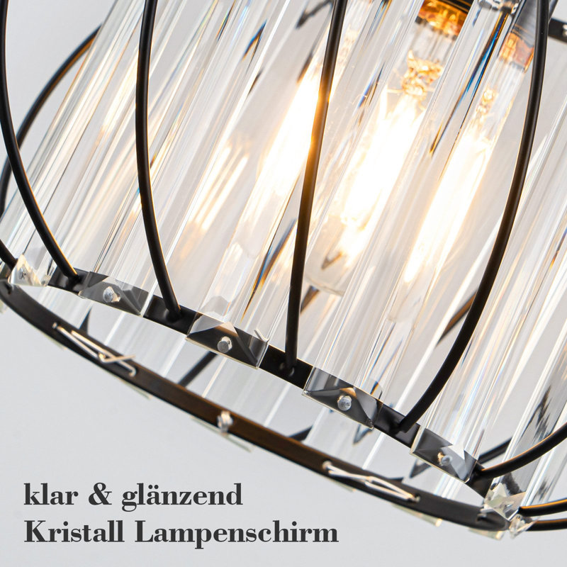 Flush Mount 1-light Black E27 Modern Ceiling Light with Crystal Ambient Lighting Prisms, 25cm H x 21cm W x 25cm D