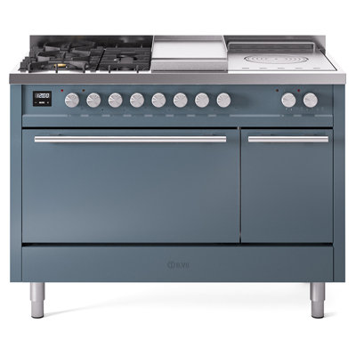 ILVE Professional Plus II Series 48 in. Dual Fuel Range with 5 Sealed Burners, Griddle, Frenchtop (Natural Gas, Solid Door)