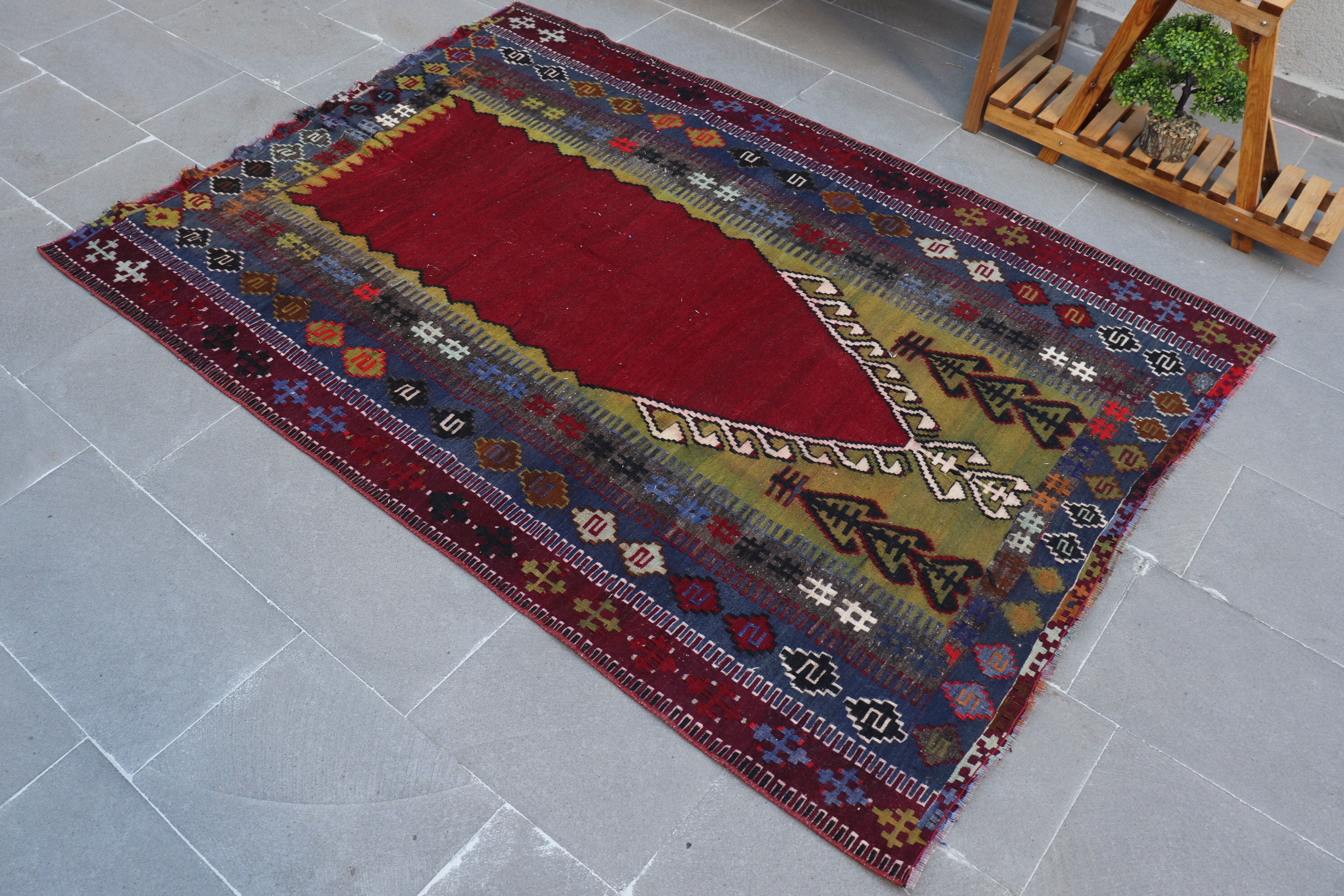 Bungalow Rose Vintage Turkish Red Kilim Rug - Tribal Style Floor ...