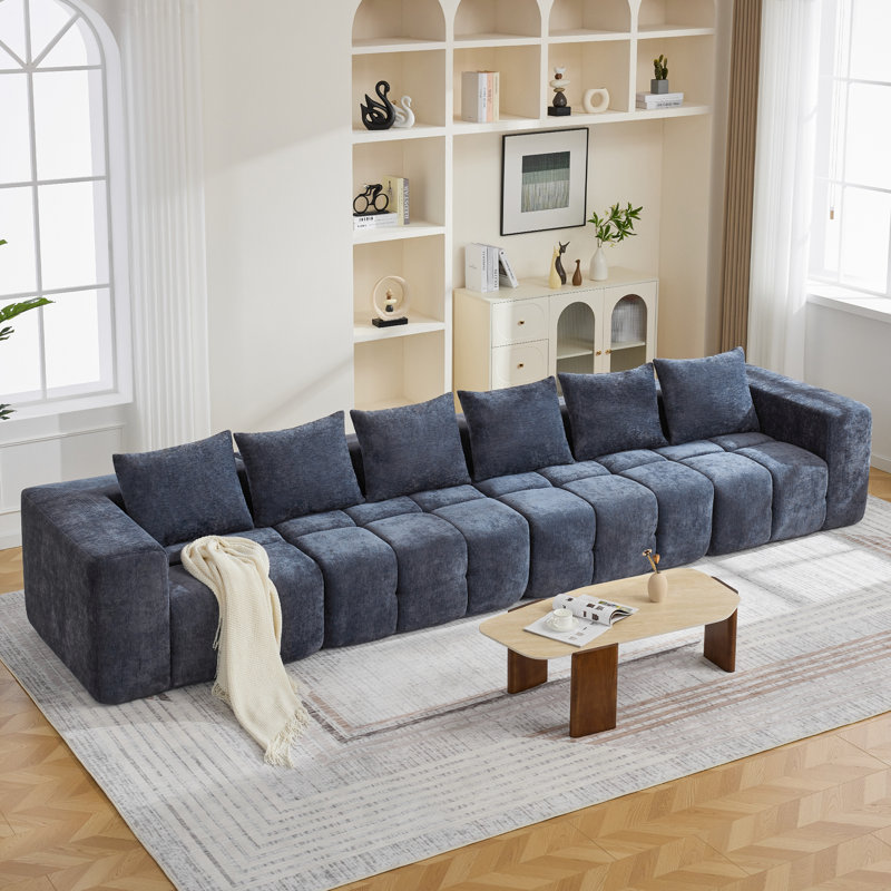 Straight Modular Sofa With Compressed Boneless Sectional, Blue, 4