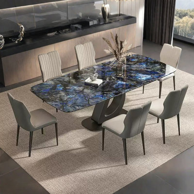 Rectangular Blue Microlite Stone Dining Table Sets