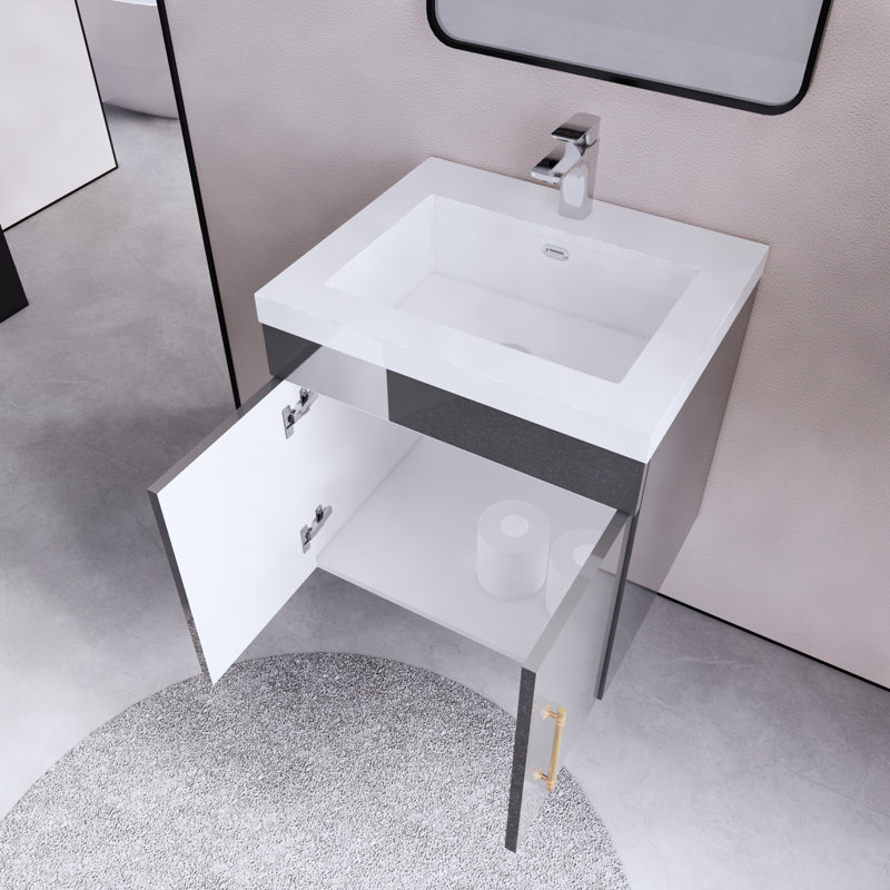 Ensemble de meuble-lavabo mural simple 30 po Foushee, gris, 24"