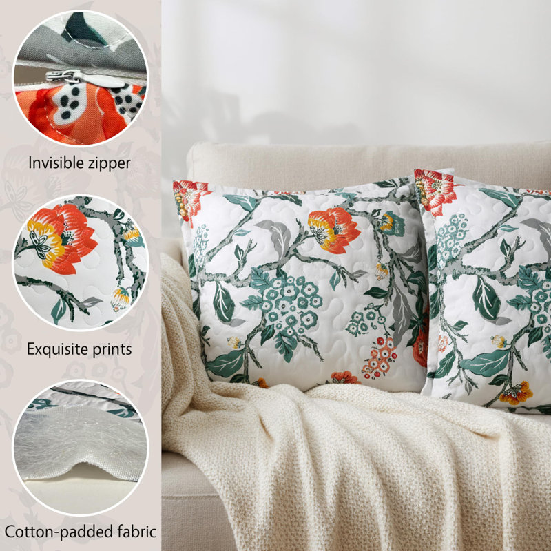 Couvre-oreiller Ada , Carré 18 po, Orange/Ivory/Teal