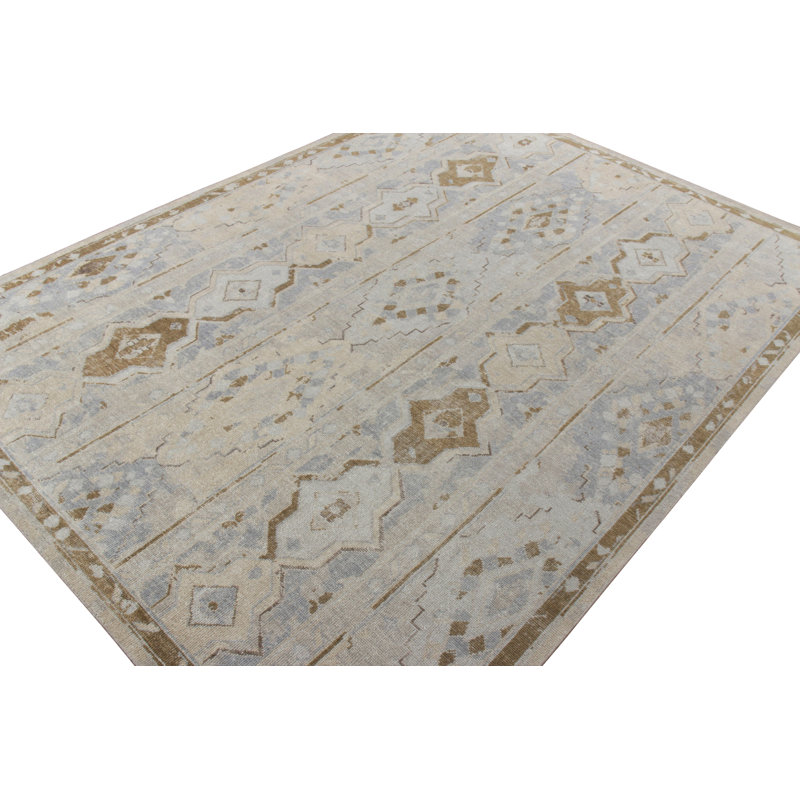 Distressed Homage Hand Knotted Wool Geometric Area Rug, Runner 3' x 8'