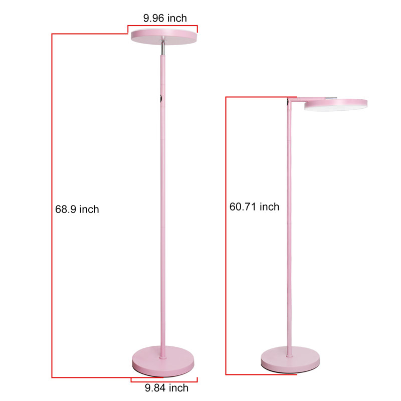 Lampadaire DEL pliable Glam Pink à 90°, 30 W, 3000 lm, ultra-lumineux, avec télécommande, variation progressive de l'intensité et de la température de couleur. Lampe haute moderne.