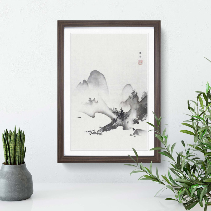 Lake & Mountains by Hashimoto Gaho - Picture Frame Painting Print, 36cm H x 27cm W x 2cm D, Walnut Framed