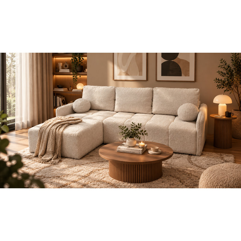 DELI 4 Seater Fabric Sofa Bed, LEFT, BEIGE