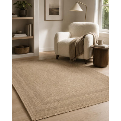 Beige textured flatweave machine-woven polypropylene accent rug