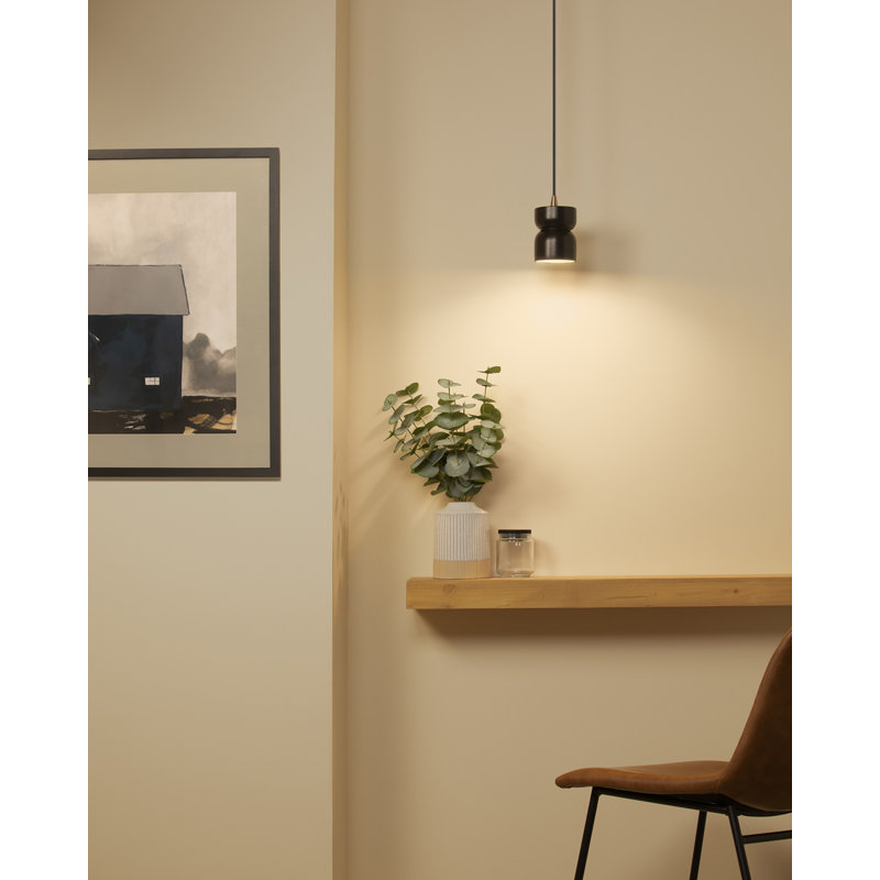 Leni Ceramic Hourglass Single Pendant, Carbon Matte Black, Antique Brass