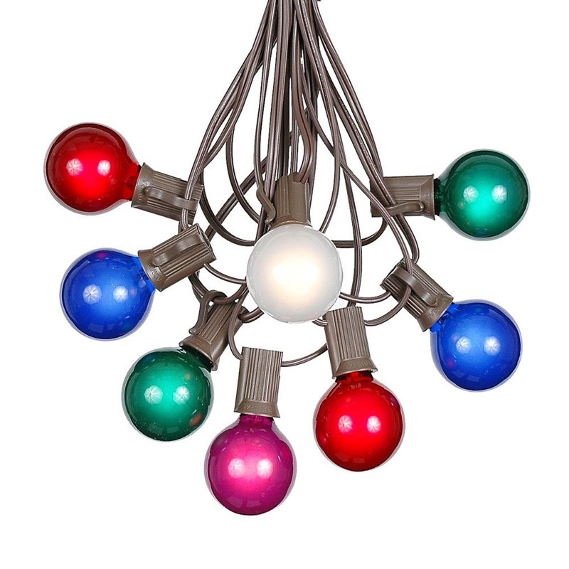 Yellow Globe Incandescent Outdoor String Lights with Green Cord, 25 Bulbs