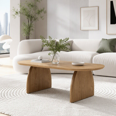 Oval Coffee Table with Solid Wood Veneer