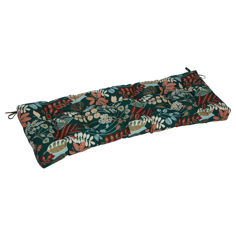 Tufted Outdoor Bench Cushion, 55" W x 19" D, Green/Windcrest Spruce Floral