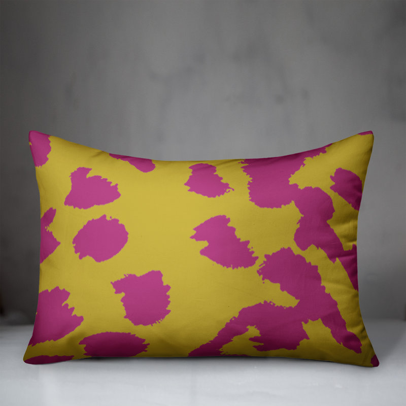 Animal Print Outdoor Reversible Throw Pillow, 18" H x 25" W, Yellow/Pink