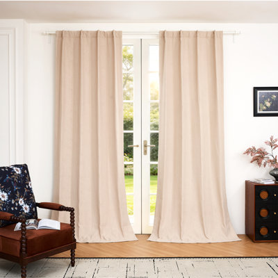 Chenille Cashmere Blackout Curtains 95% – 52"x108" Beige Floral Print, 3 Hanging Styles, Set of 2