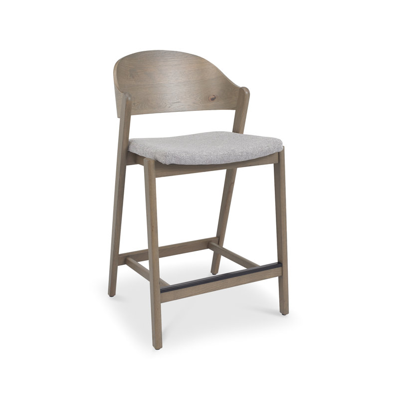Upholstered Counter Stool with Solid Wood Frame, Grey