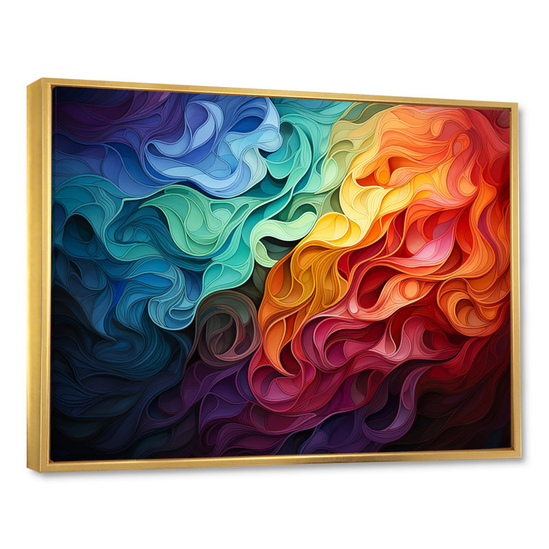 Illusions symétriques multicolores Op Art I, H 16 po x l 32 po x P 1 po, Cadre flottant doré