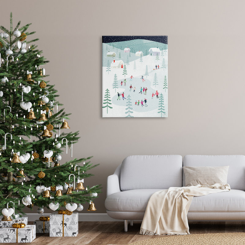 «Ice Skating Familles Snowfall On», impression sur toile, H 40 po x l 30 po x P 1,5 po