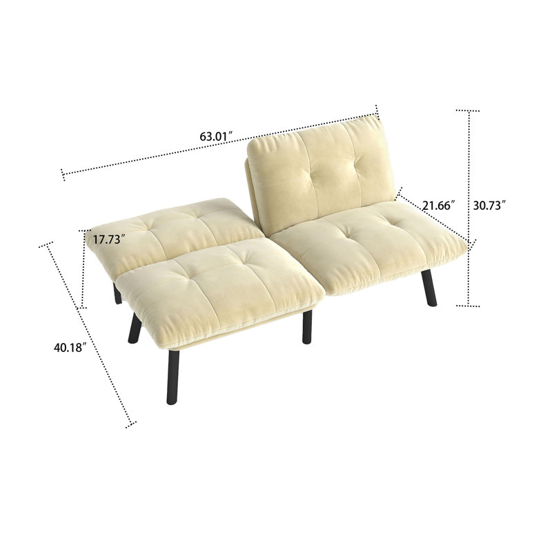 Classic Velvet Upholstered Convertible Futon Sofa Bed with Adjustable Split Backrest, Beige Velvet
