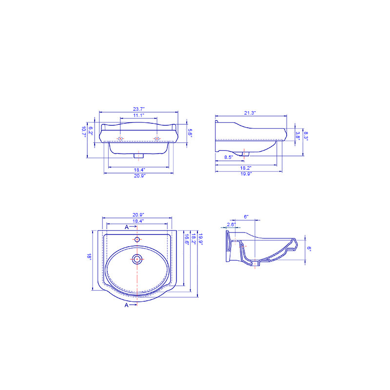 CeraStyle By Nameeks 1837 21.3'' White Ceramic Specialty Bathroom Sink with Overflow, Single Hole