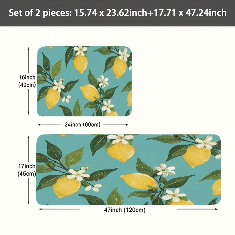 Ensemble de tapis de cuisine marguerite bleu clair 2 pièces, Marguerite bleu clair