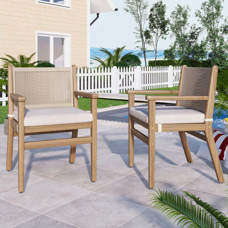 Outdoor Patio Acacia Wood Patio Armchair with Rope Design, Brown