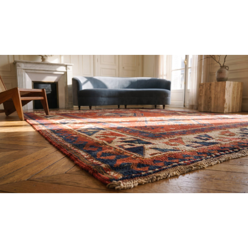 Antique Caucasian Wool Coral / Salmon Pink Hand Knotted Pile Rug