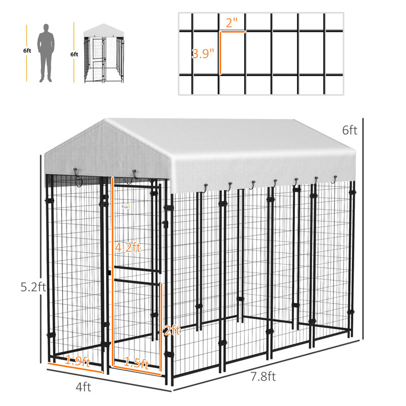 Chenil d'extérieur pour chien 7,8 pi x 6 pi - imperméable et spacieux pour animaux de compagnie en acier très résistant