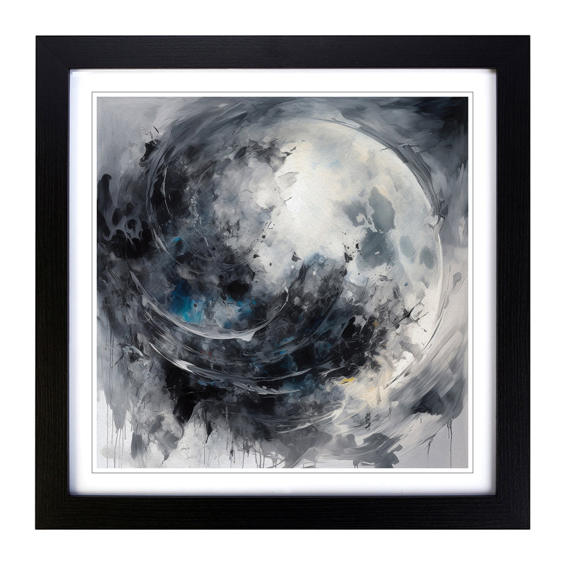 Moon Gestural Art No.2 - Single Picture Frame Print on Wood, Black