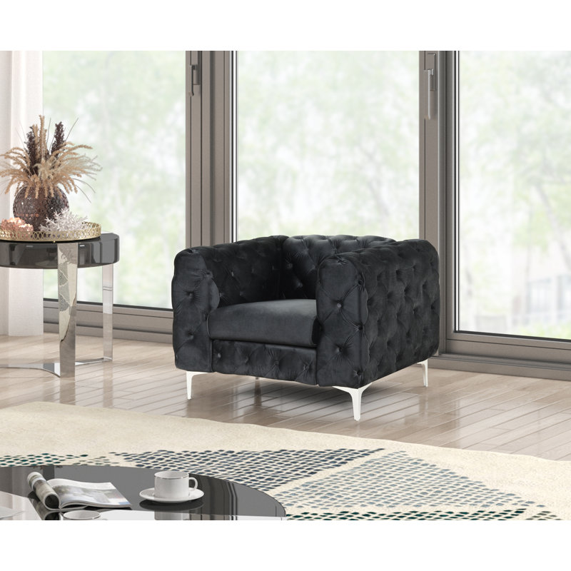 Gladys Velvet Armchair, Black Velvet, Silver