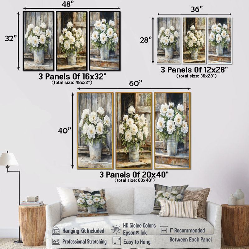 Barnyard Bloom, pivoines en pot I - Collection d'art mural pivoines, H 28 po x l 36 po, Toile tendue, Ne s'applique pas