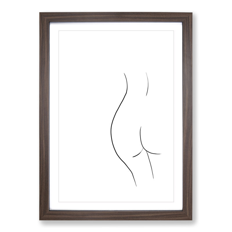 Line Female Form - Picture Frame Drawing, Walnut Framed, 65cm H x 48cm W x 2cm D