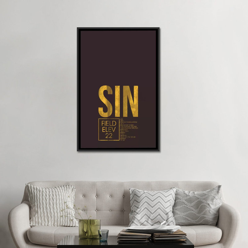 «Air Trailer Series», singapour Changi, art textuel sur toile, H 48 po x l 32 po x P 1,5 po, Toile avec cadre noir