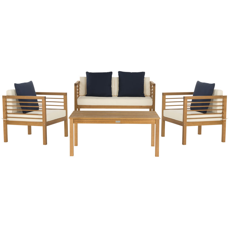 Arlethe 4 Piece Sofa Seating Group with Cushions Wade Logan Frame Color/Cushion Color: White Frame/Navy Cushion