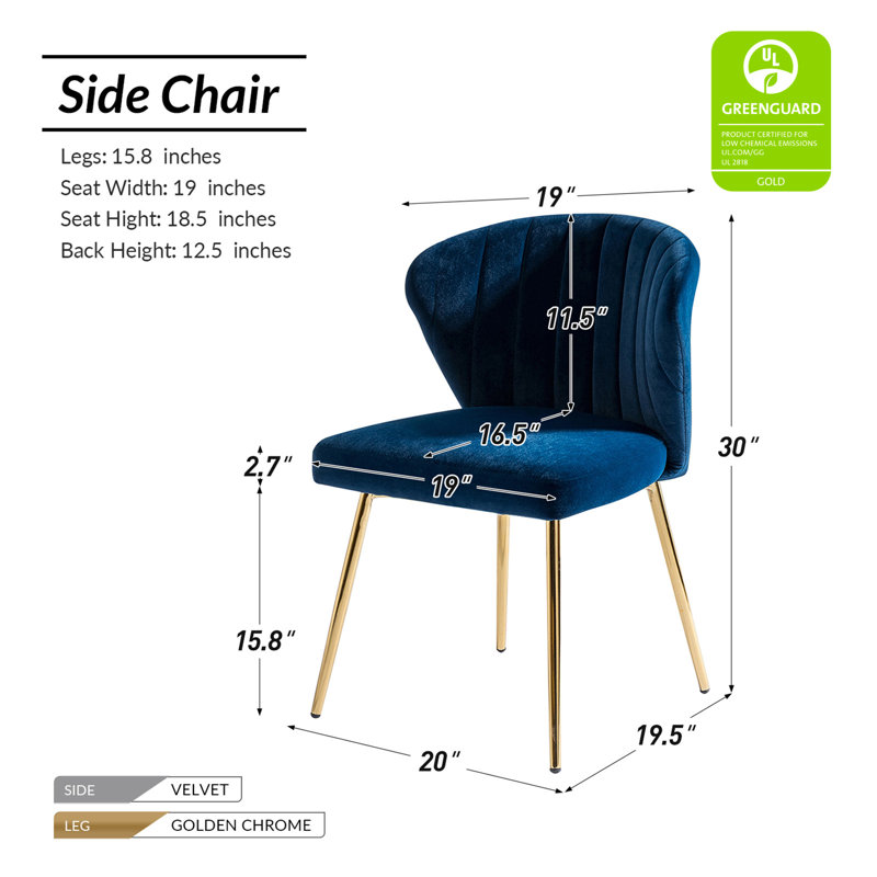 Chaise de salle à manger capitonnée en velours à oreilles moderne Euclid, Velours marine