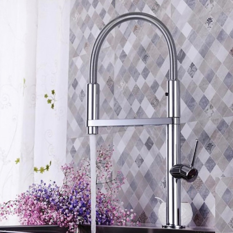 Robinet de cuisine rétractable à poignée simple avec accessoires