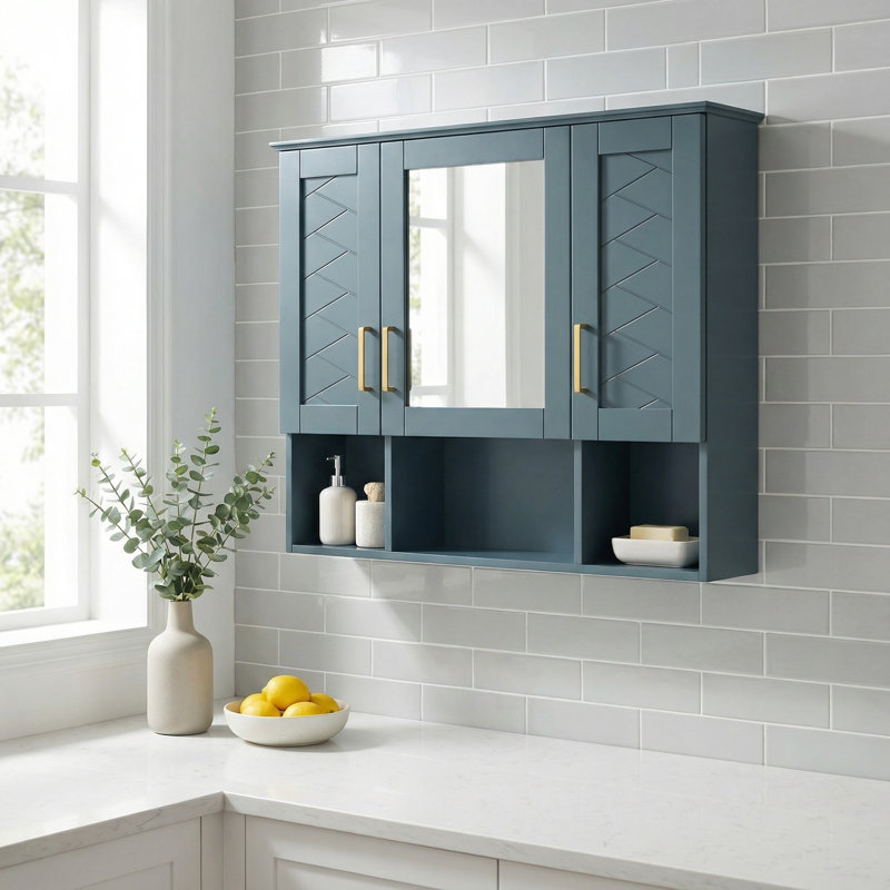 Armoire murale à miroir avec tablettes réglables et portes à fermeture douce pour le rangement de la salle de bain moderne et l'organisation du meuble-lavabo