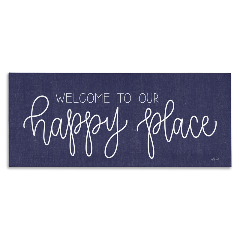 «Welcome Happy Place», art mural sur toile par imperfect Dust, H 17 po x l 40 po