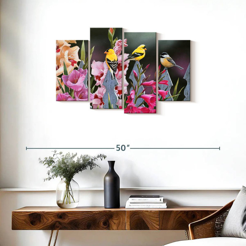 Brampt Feathered Friends And Gladiolus, 22" H x 36" W