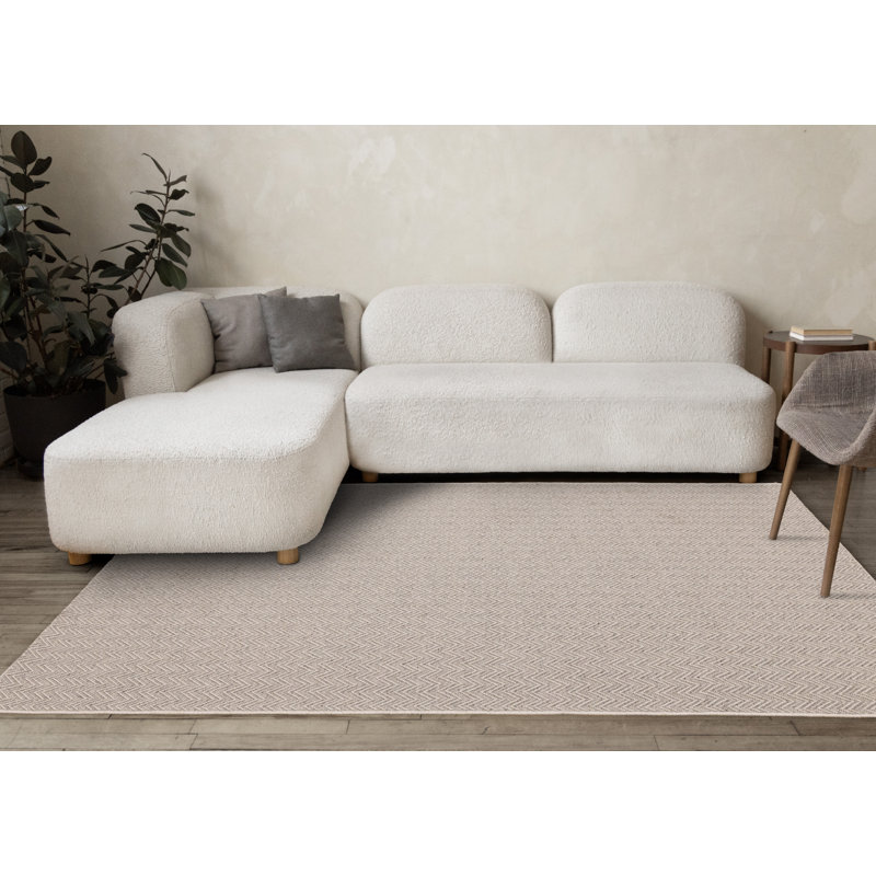 Tapis à chevrons en mélange de laine gris neutre à tissage plat, Rectangle 5 pi 3 po x 7 pi 7 po