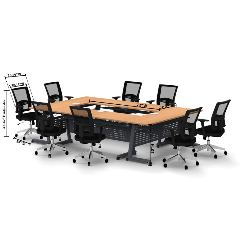 Rectangle 8 Person Flip Top 72'' L Modular Training Table and Chair Set with Casters and Modesty Panel and Cable Management