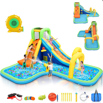 Jeu gonflable pour enfants avec glissade d'eau 13,94 pi x 11,15 pi avec glissade d'eau
