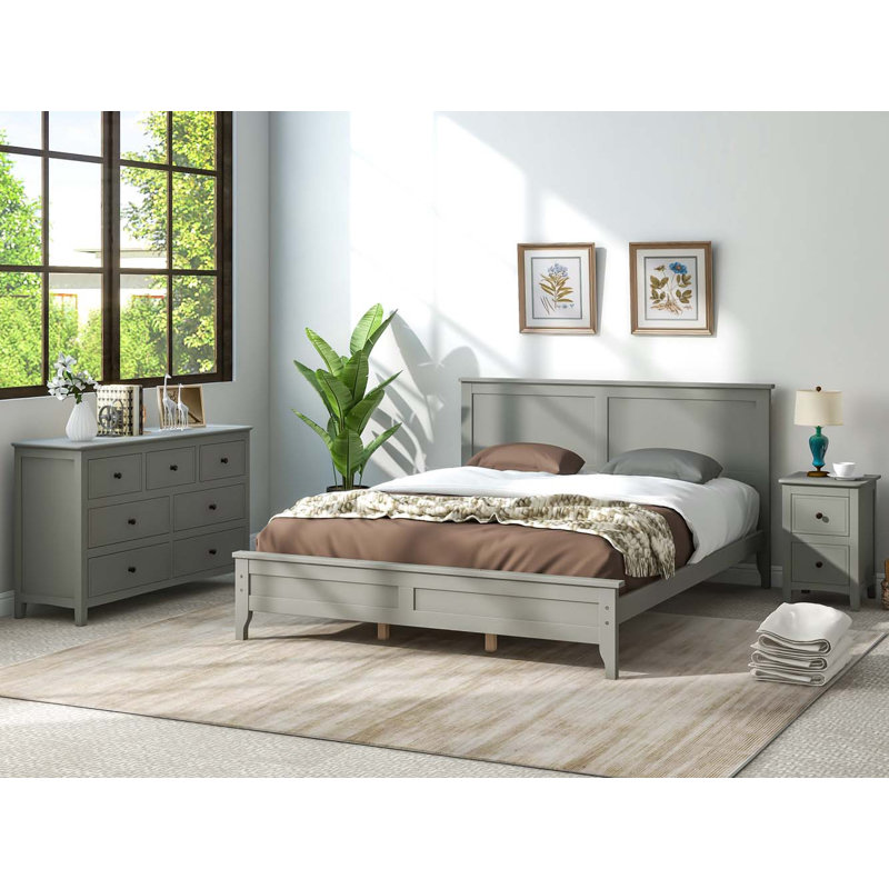 Ensemble de chambre avec lit plateforme 3 pièces Nekoda, gris