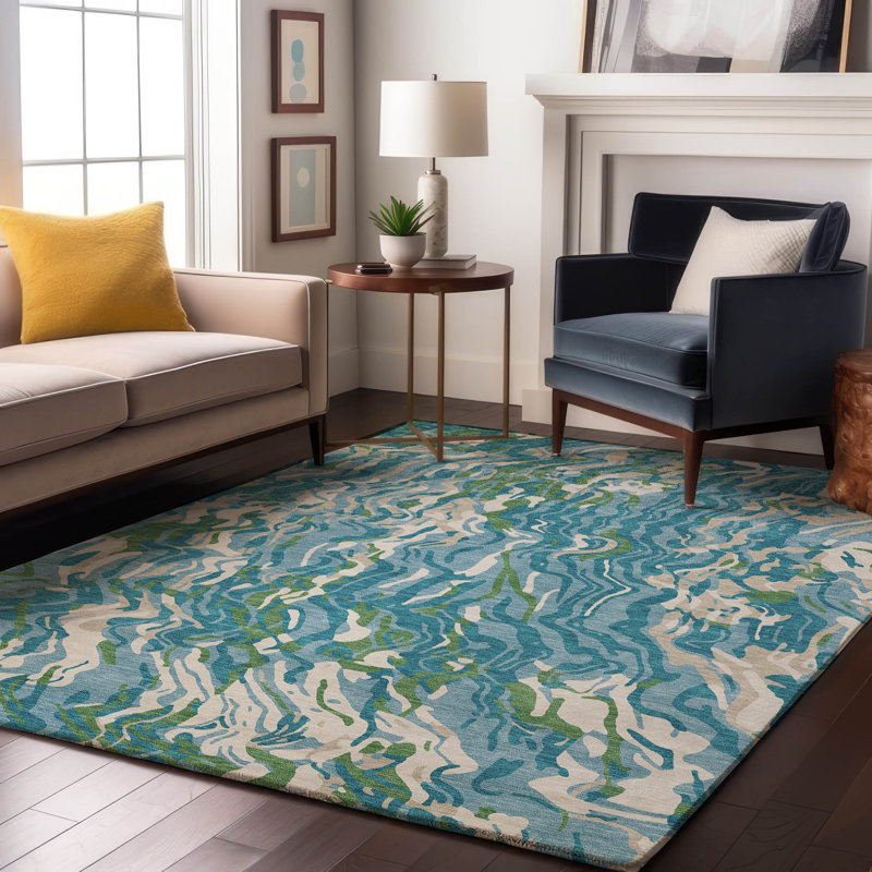 Premium Machine Washable Crumley AMF1038 Swirls Rug_AMF1038TE, Rectangle 3' x 5'