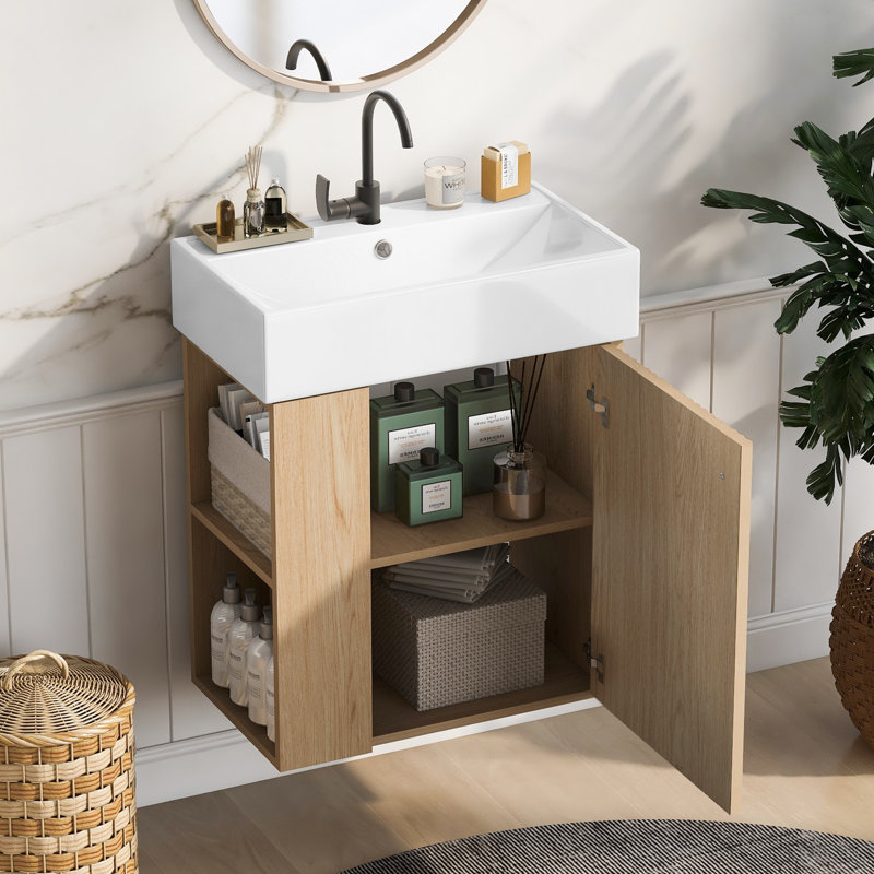 21.6" Floating Bathroom Vanity with Ceramic Basin