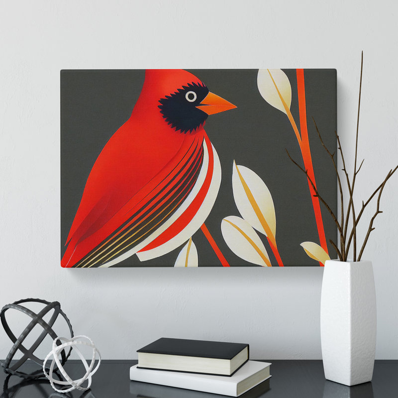 Cardinal Bird Art Deco - Wrapped Canvas, 50cm H x 76cm W x 3cm D