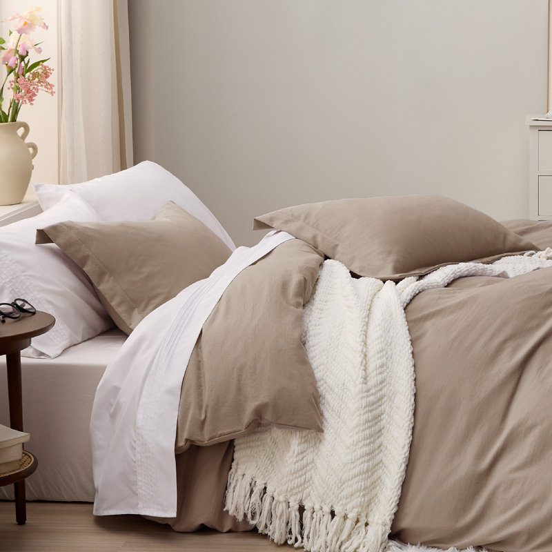Bedsure Super Soft Prewashed Duvet Cover Set, Queen Duvet Cover + 2 Standard Shams, Khaki