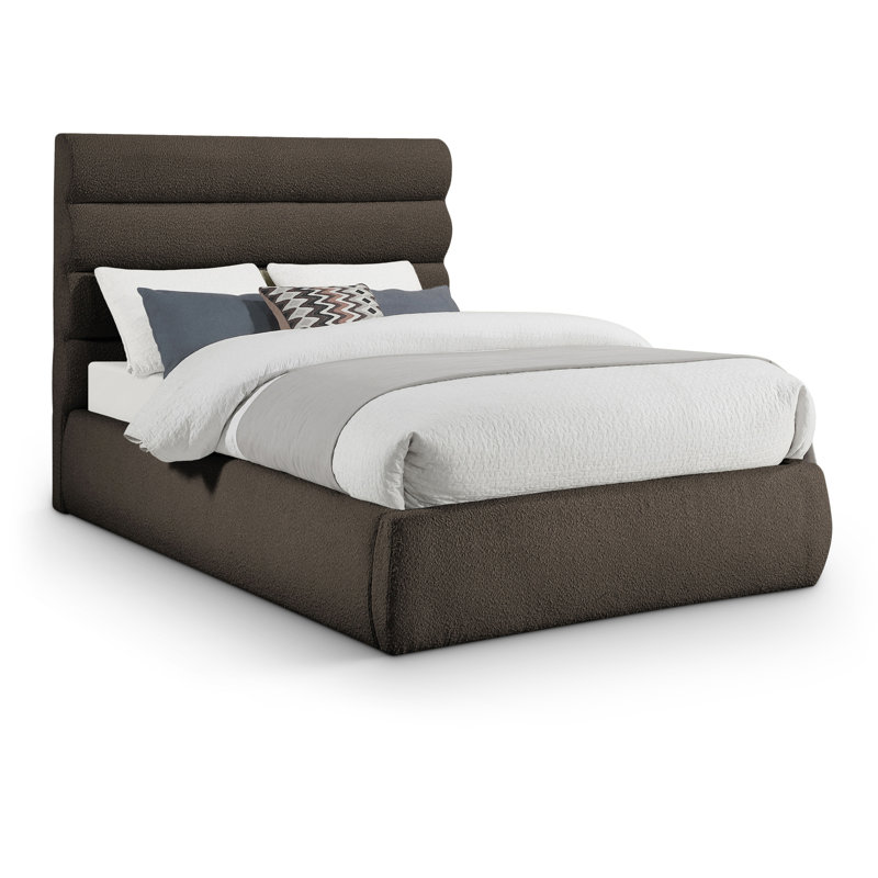 Adam Boucle Fabric Bed, Full, Brown Boucle Fabric