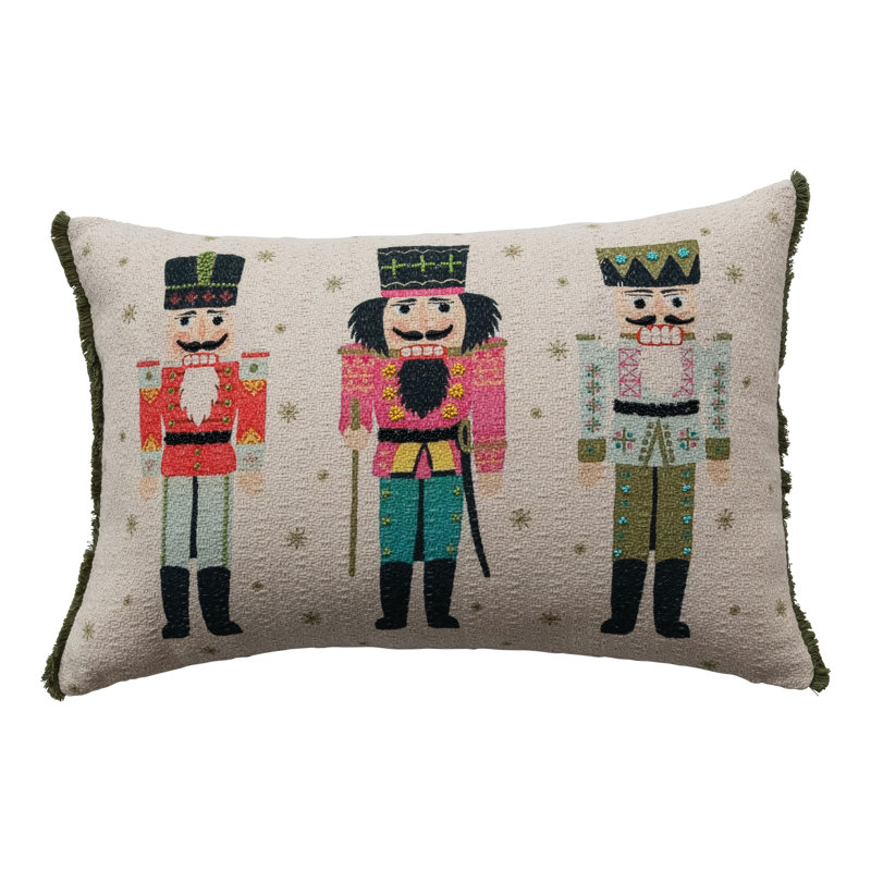 Cotton Slub Printed Lumbar Pillow With Nutcrackers