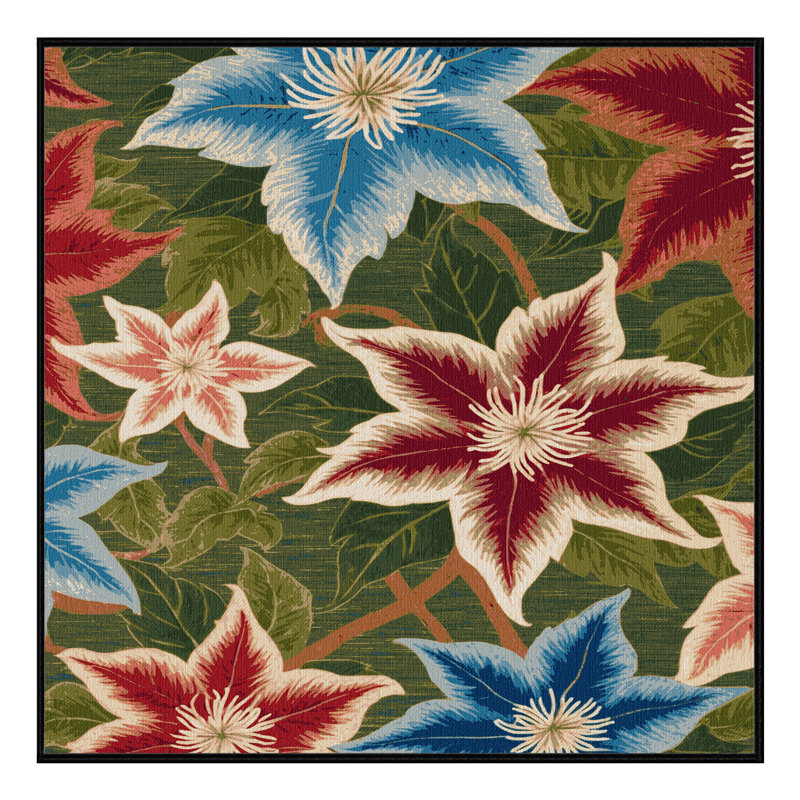 Machine Washable Botanical Brown Area Rug, Square 3'