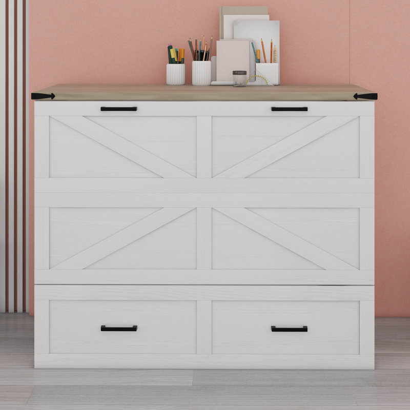Armoire lit escamotable avec grand tiroir et station de charge, lit escamotable pliant pour bureau d'appartement dans la chambre d'amis
